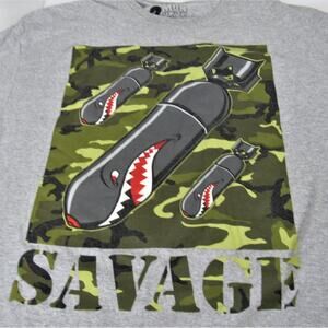 Savage T-Shirt Size 2XLarge Smiling Camo Bombs Two Monkeys Gym Wear Camouflage